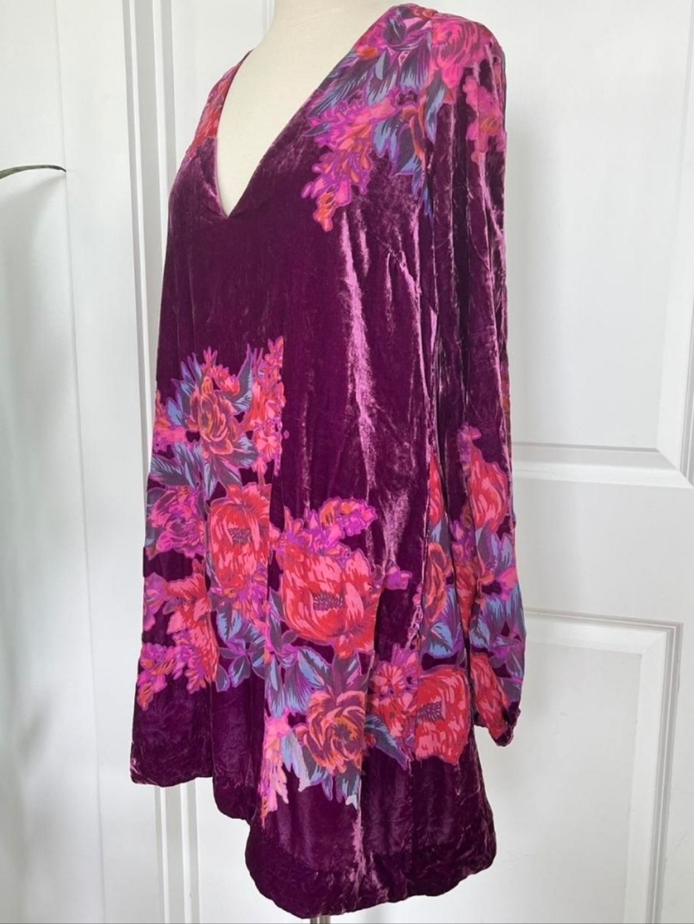 Free People Plum Velvet Floral V-Neck Maxi Dress - Picture 6 of 8
